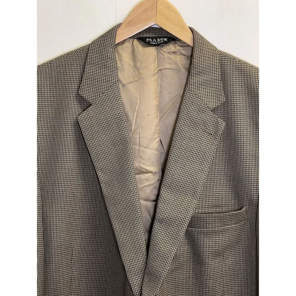 Jos A Bank Sport‎ Coat Jacket Houndstooth Mens 48L Blazer Wool Brown